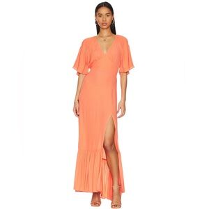 NWT Bobi Black (REVOLVE) Women’s Flutter Sleeve‎ Maxi Dress Wedding Summer